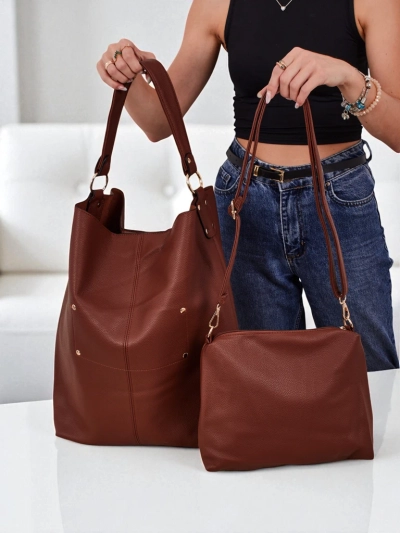 Aurelia Grande Camel - Geantă mare A4 din piele ecologică, curea, fermoar, shopper elegant