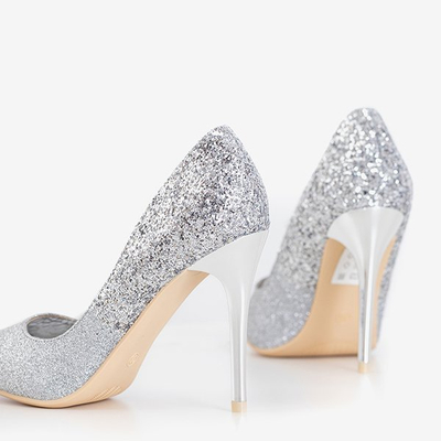 Stilete argintii decorate cu brocart Florianna - Pantofi