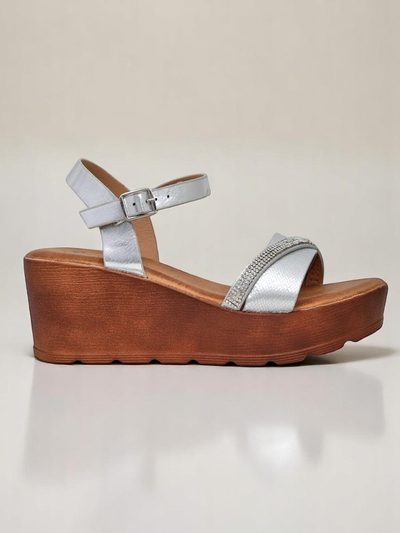 Sandale cu toc wedge pentru femei Royalfashion cu strasuri și sclipici Aurora Glow