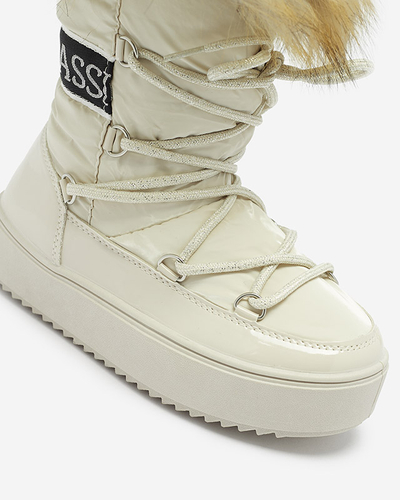 Încălțăminte de copii bej a'la cizme de zăpadă cu blană Asika - Încălțăminte