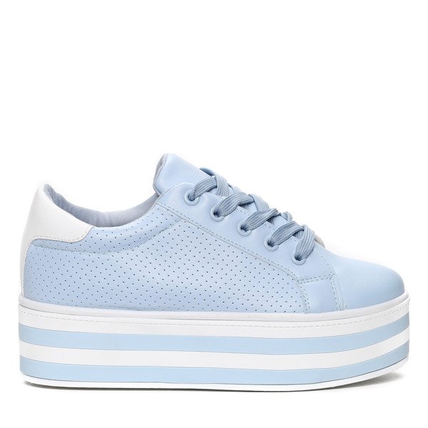 Niebiesko-białe sneakersy na platformie - Obuwie