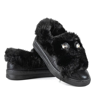 Czarne slip on z futerkiem Manifik - Obuwie
