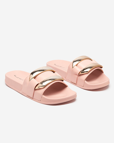 Papuci de dama roz cu ornament Serina auriu - Incaltaminte