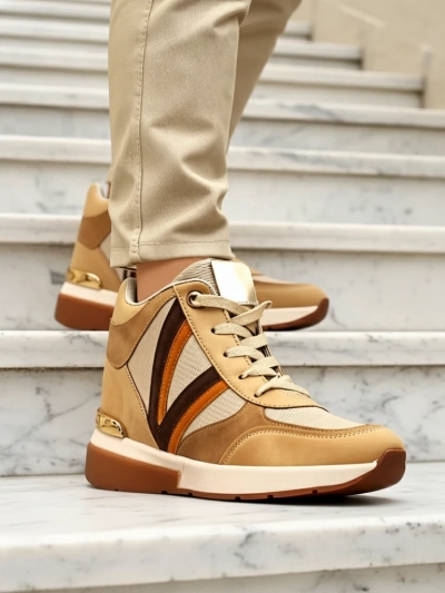 Sneakers Verona Maro Din Piele Ecologică Cu Toc Înalt