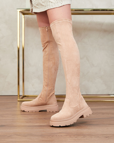 Royalfashion Cizme peste genunchi de damă bej Ridesa