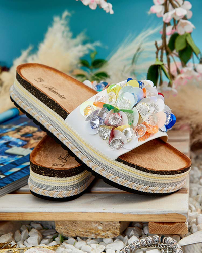 Royalfashion Șlapi de damă Loassa cu pietre prețioase
