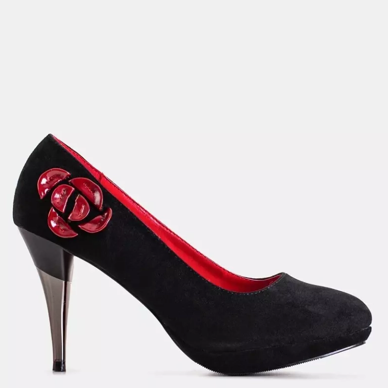 OUTLET Pompe negre pe toc stiletto cu decor Misteral - Pantofi