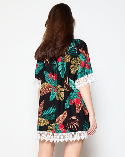 Bluză de damă neagră cu flori MARIM PLUS - Îmbrăcăminte