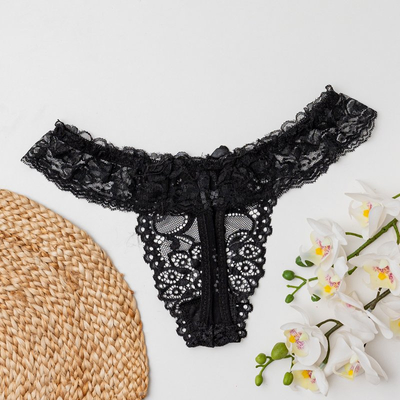 Tanga dantelă neagră pentru femei - Lenjerie intimă