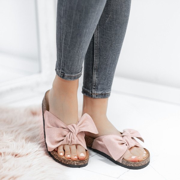 Różowe klapki z kokardką Irmina - Obuwie