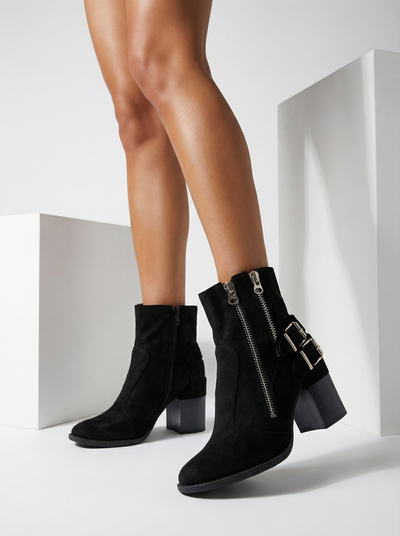 Royalfashion Cizme negre de damă cu ornament Feirrgo