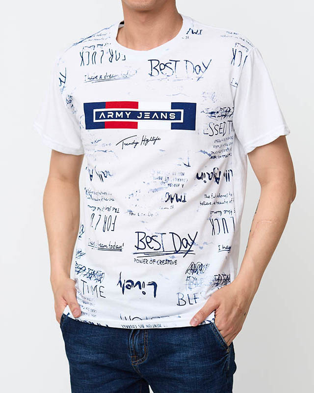 Tricou cu imprimeu alb pentru bărbați - Îmbrăcăminte