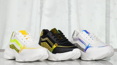 Białe sportowe buty damskie na grubej podeszwie Yellow Pearl - Obuwie