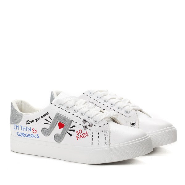 Biało-srebrne tenisówki z printem Sunny- Obuwie