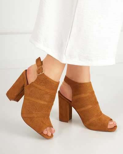 OUTLET Sandale de dama pe stalp in culoarea camel Texis - Incaltaminte