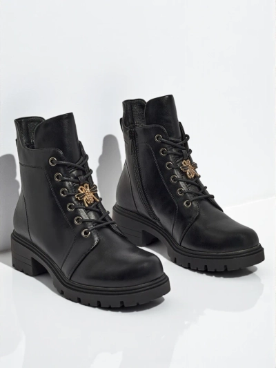 Botine de damă cu șireturi din piele ecologică Veltih