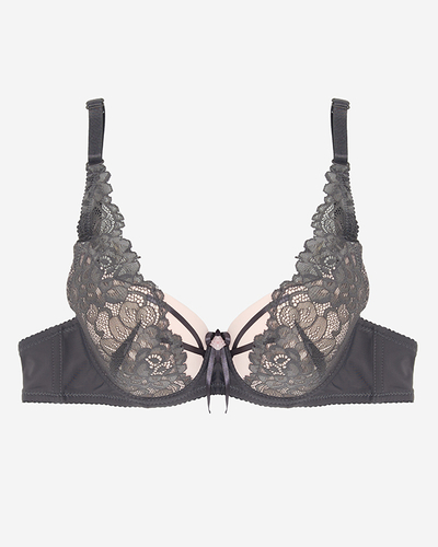 Sutien roz damă cu dantelă gri - Lenjerie intima
