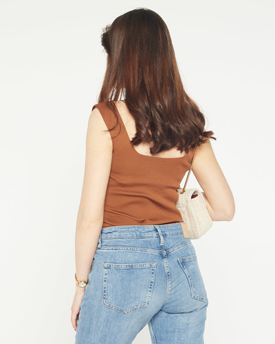 Top de damă maro cu zirconiu cubic a'la nasturi- Îmbrăcăminte