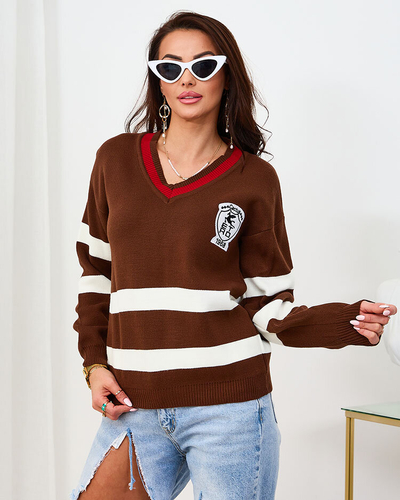 Royalfashion Pulover cu dungi maro închis pentru femei