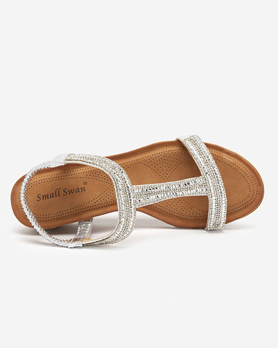 Sandale de damă cu zirconi pe toc pană în argintiu Pakkusi - Pantofi