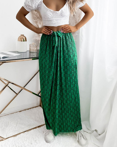 Fustă maxi plisată verde pentru femei cu modele - Îmbrăcăminte