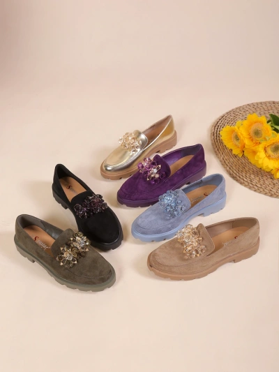 Mocasi din eco suede pentru femei Royalfashion cu mărgele Namisqe