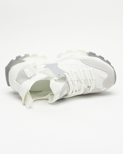 Pantofi sport de damă albi pe talpă Tiroka masivă - Încălțăminte