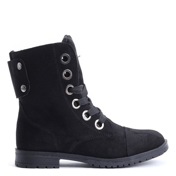 Czarne workery z eko zamszu Nicole - Obuwie