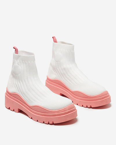 Cizme de dama pe talpa mai groasa in Korlic-Shoes alb si roz