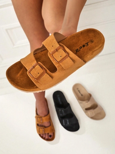 Royalfashion Klapki damskie z eko zamszu z klamerkami Bella Duo