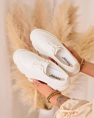 Royalfashion Alb talpă solidă pentru femei Trendy Chunky half shoes