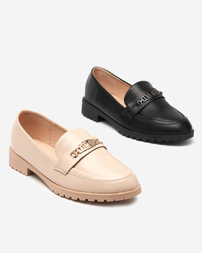 Mocasini de dama din piele ecologica bej cu decor Gris - Pantofi