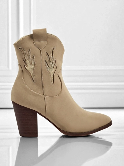 Botine cowboy de damă cu toc și inserții decorative Cendria