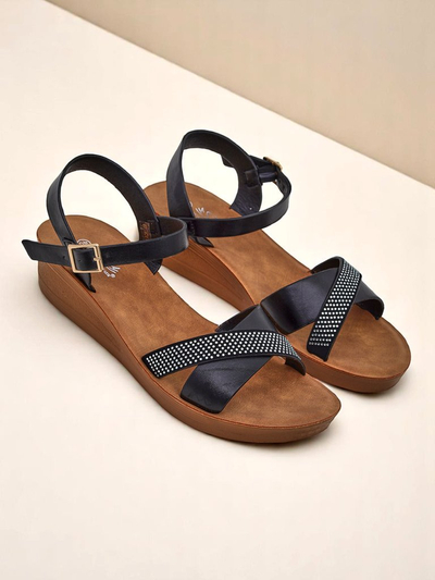 Royalfashion Sandale wedge pentru femei cu strasuri Allona