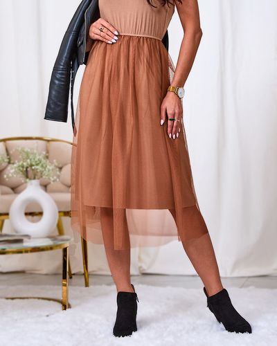 Royalfashion Rochie midi pentru femei maro deschis cu tul