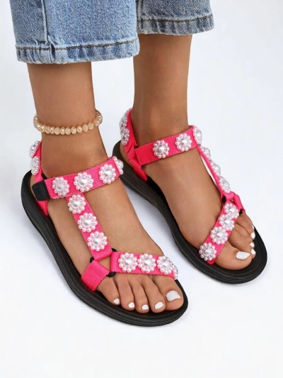 Sandale Livia Rosa – Sandale de damã Royalfashion confortabile cu ștrasuri perlate