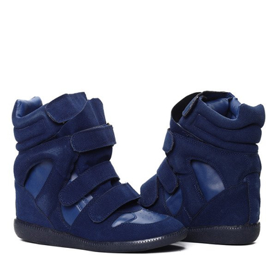 Granatowy sneakersy na koturnie Ilona- Obuwie