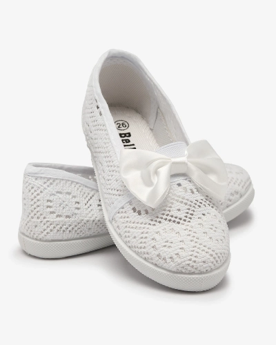 Adidași slip on albi pentru fete cu fundiță Sweet Time - Încălțăminte