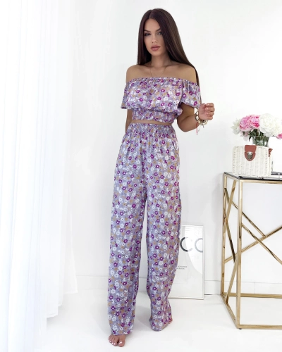 Royalfashion Set floral de damă din două piese violet