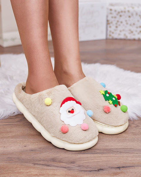Royalfashion Papuci de Crăciun pentru femei, maro deschis Fertemse