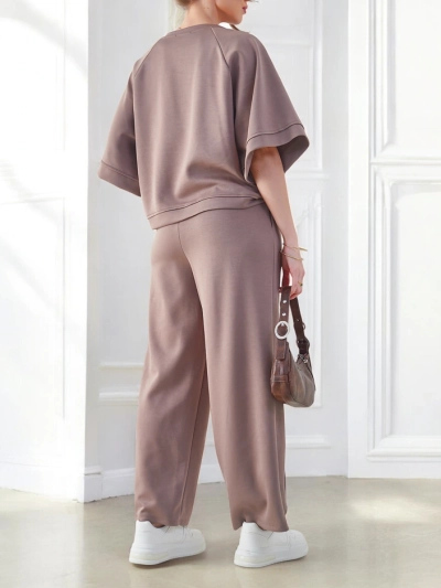 Set Royalfashion pentru femei cu mâneci scurte și pantaloni largi