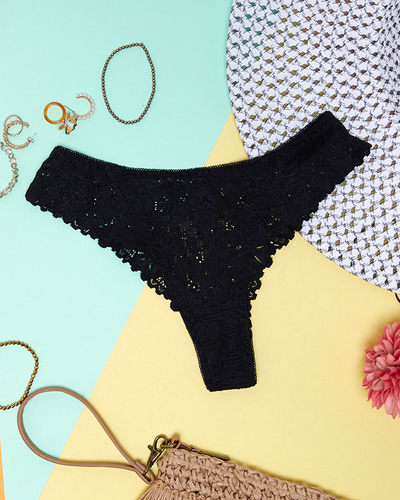 Chiloți tanga damă neagră din dantelă - Lenjerie intimă