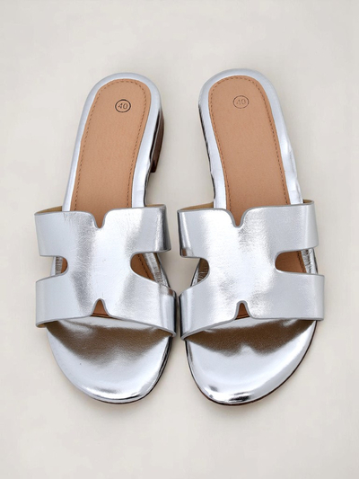 Royalfashion Dammen Pantoletten op flaacher Sohle SilverEase