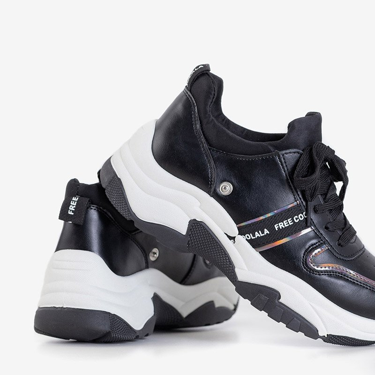 OUTLET Încălțăminte sport dama neagră pe talpă masivă Frewana - Încălțăminte