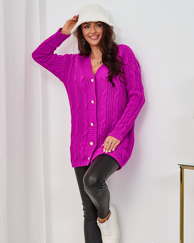 Royalfashion Pulover lung descheiat fucsia