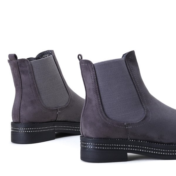 Szare botki z cyrkoniami na płaskim obcasie Izzie - Obuwie