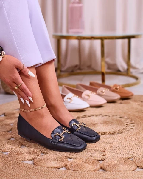 Royalfashion Mocasini matlasați negri pentru femei cu ornament auriu Wetifa