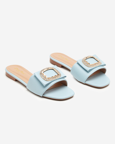 OUTLET Papuci de dama albastri cu ornament cu zirconiu Iteria - Incaltaminte