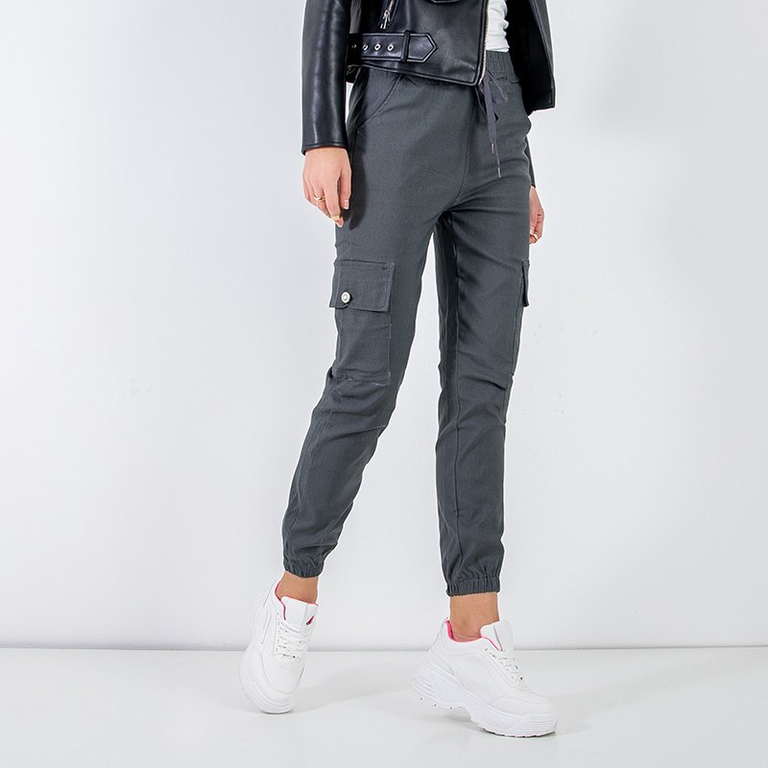Pantaloni cargo pentru femei gri închis cu buzunare - Îmbrăcăminte
