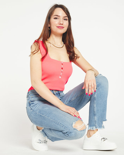 Top de dama roz neon cu nasturi a'la din zirconiu cubic- Imbracaminte